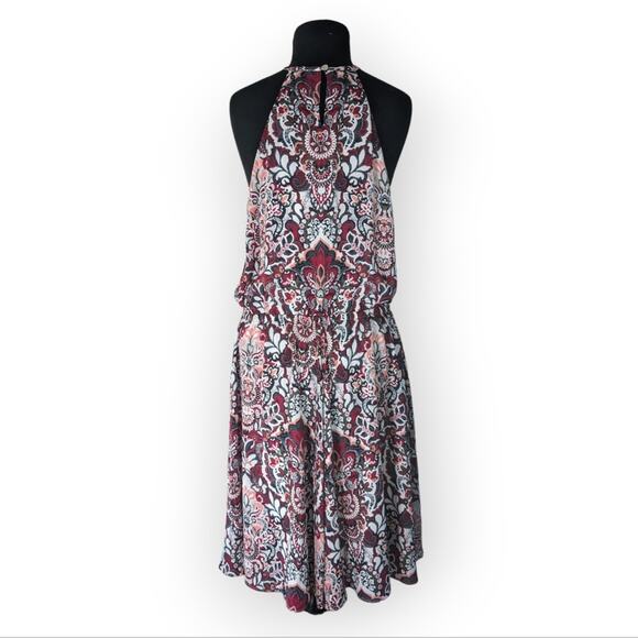 NWT Banana Republic Factory Red White Paisley Bohemian Fit & Flare Dress Large - Picture 2 of 9